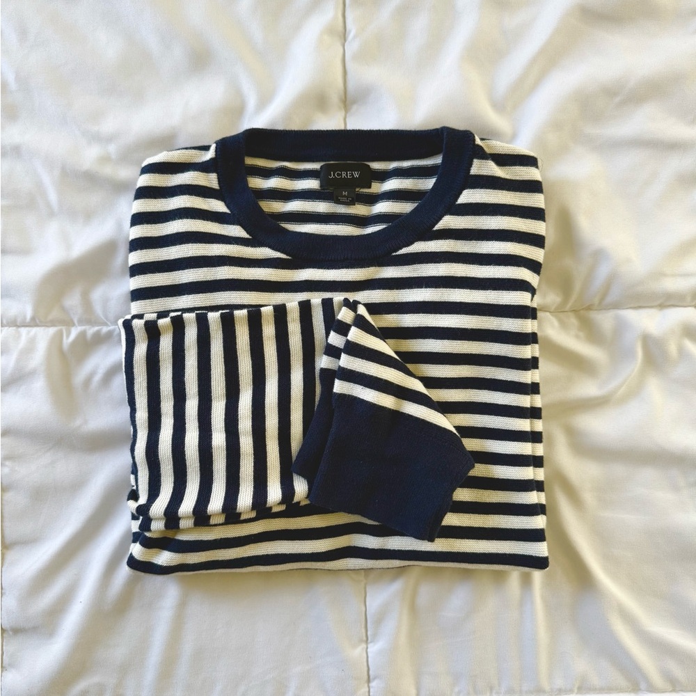 J.Crew Navy and Cream Striped Cotton Sweater